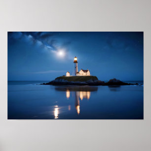Lighthouse Landschaft Küste Meer Ruhe Meer Nacht Poster