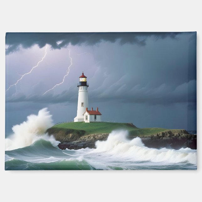 Lighthouse Landschaft Küste Ozean Waves Night Sea Magnet (Vorderseite)