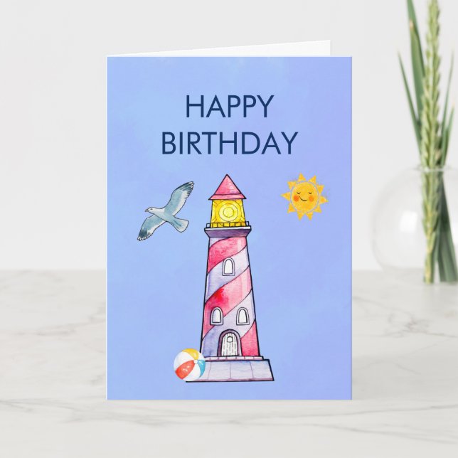 Lighthouse Nautical Theme Geburtstag Karte (Vorderseite)