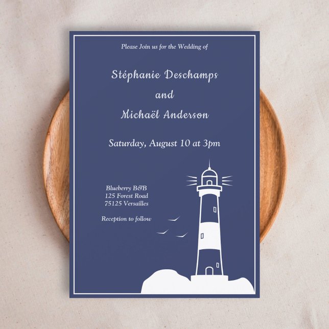 Lighthouse Navy Blue Wedding Einladung (Lighthouse Navy Blue Wedding Invitation)