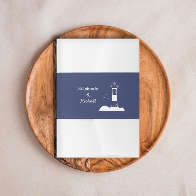 Lighthouse Navy Blue Wedding Einladung Bly Band (Lighthouse Navy Blue Wedding Invitation Belly Band)