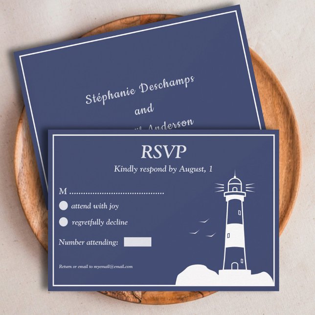 Lighthouse Navy Blue Wedding RSVP Card Karte (Lighthouse Navy Blue Wedding RSVP Card)