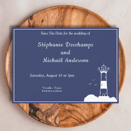 Lighthouse Navy Blue Wedding speichern das Datum Einladung