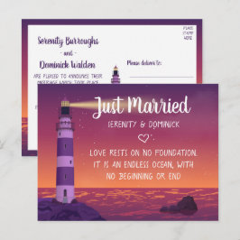`Lighthouse Ocean Nautical Just Married Wedding Ankündigungspostkarte
