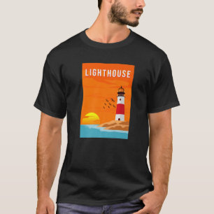 Lighthouse Ocean Shore Vintage Poster Sunset T-Shirt