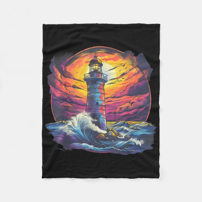 Lighthouse Sailing Sea Beach Boating Seaside House Fleecedecke (Vorderseite)