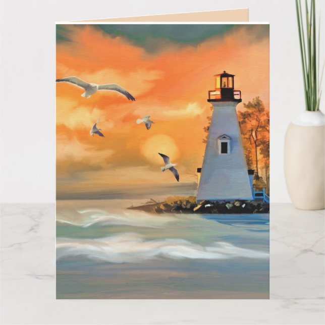 LIGHTHOUSE SEASIDE ART BIRTHDAY Grußkarte Karte (Vorderseite)