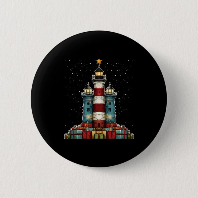 Lighthouse Seaside Christmas Tree Xmas Long Sleeve Button (Vorderseite)