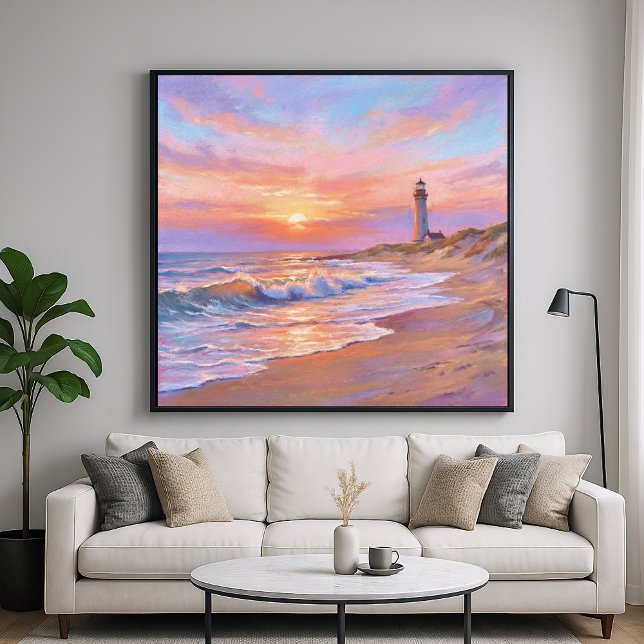 Lighthouse Shore Sunset - Pastel Painting Style Poster (Von Creator hochgeladen)
