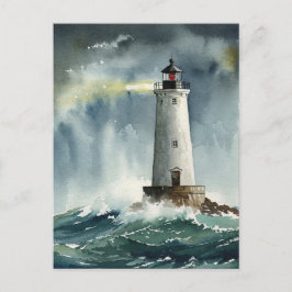 Lighthouse Storm Ocean Postcard Postkarte