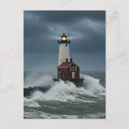 Lighthouse Storm Ocean Postcard Postkarte