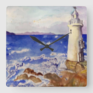 LIGHTHOUSE WALL CLOCK - BEACH DESIGNER GIFTS QUADRATISCHE WANDUHR
