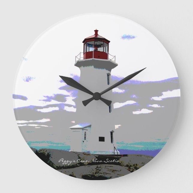 Lighthouse Wall Clock Peggy's Cove Nova Scotia Große Wanduhr (Vorderseite)