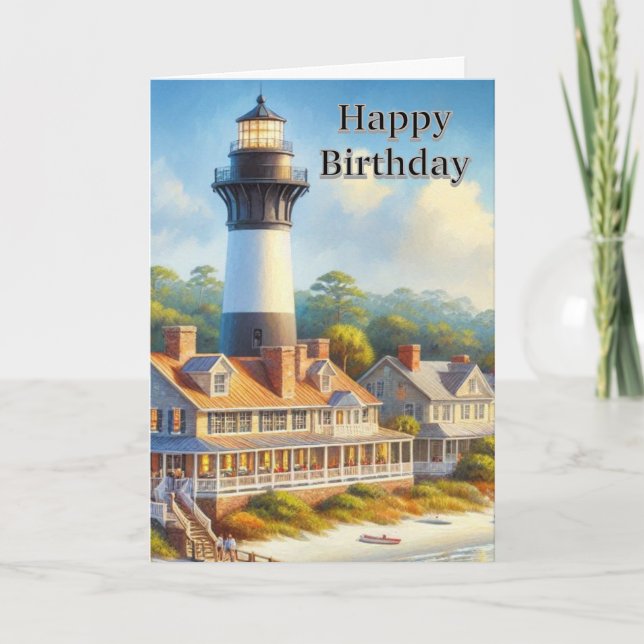Lighthouse Watercolor Happy Birthday Karte (Vorderseite)