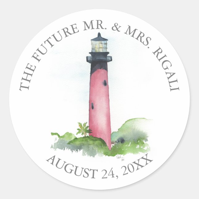 Lighthouse Wedding Umschlag Aufklebers Runder Aufkleber (Vorderseite)