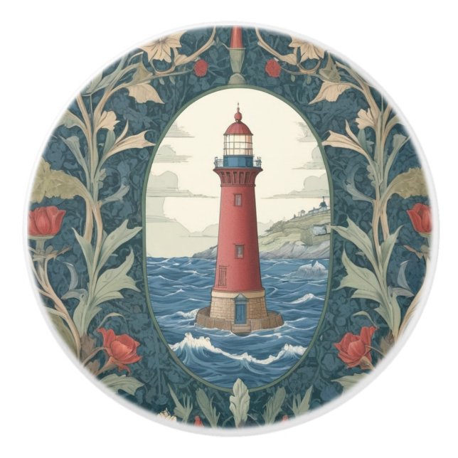 Lighthouse William Morris Stil Meer nautisch Keramikknauf (Vorderseite)