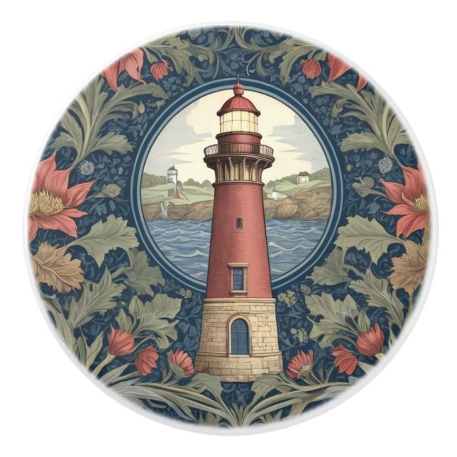 Lighthouse William Morris Stil Ozeanflora Keramikknauf (Vorderseite)