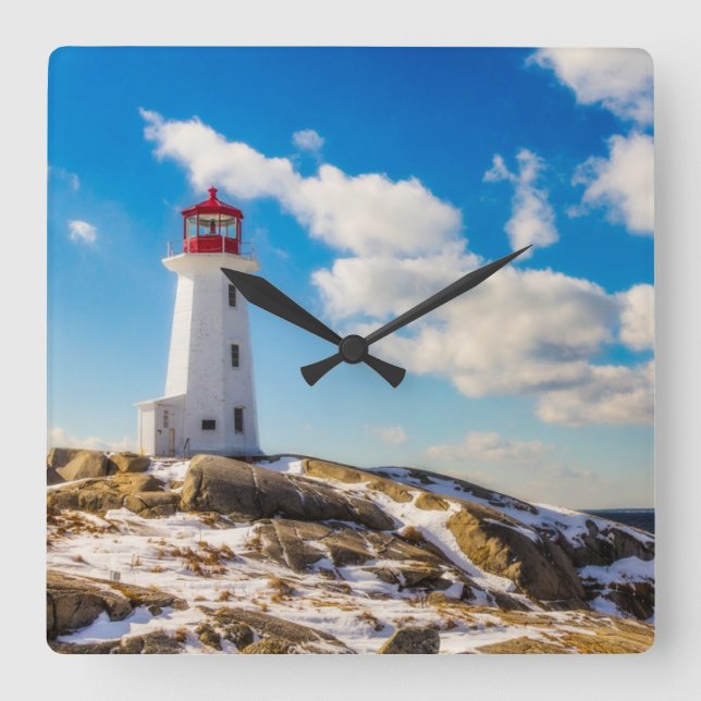 Lighthousen Peggy’s Cove Nova Scotia Quadratische Wanduhr (Vorderseite)