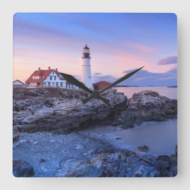Lighthouses | Cape Elizabeth, Maine Quadratische Wanduhr (Vorderseite)