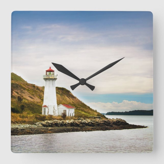 Lighthouses | Georges Island Lighthouse Quadratische Wanduhr (Vorderseite)