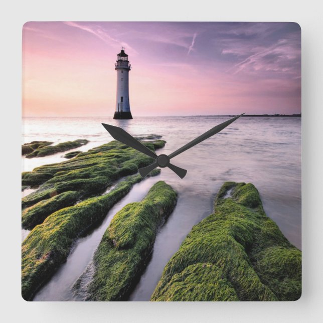 Lighthouses | New Brighton Lighthouse, UK Quadratische Wanduhr (Vorderseite)