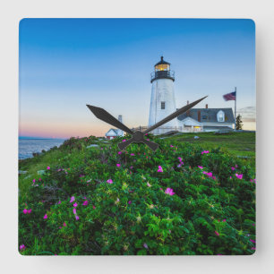 Lighthouses Point Lighthouse Bristol Maine Quadratische Wanduhr