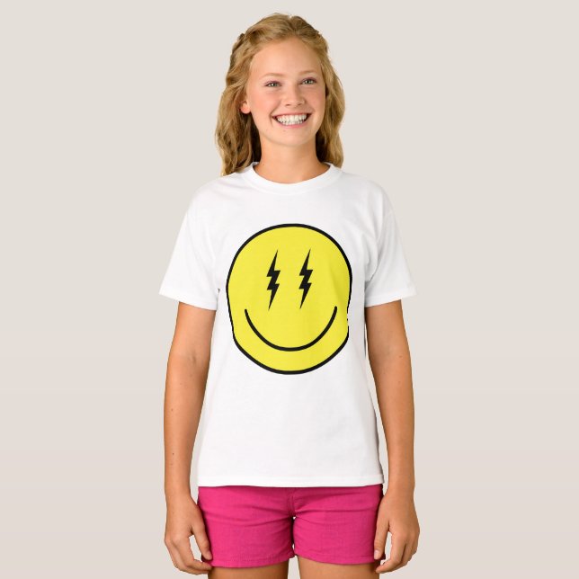 Lighting Bolt Eyes Emoji Yellow Face Emoticon T-Shirt (Vorne ganz)