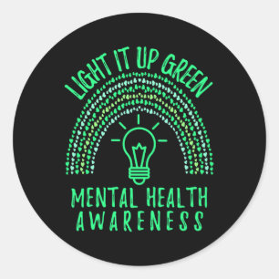 Lighting It Up Green Mental Health Awareness Rainb Runder Aufkleber