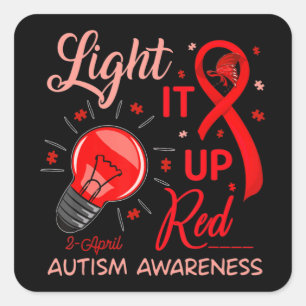 Lighting It Up Red Autismus Awareness Puzzle Männe Quadratischer Aufkleber