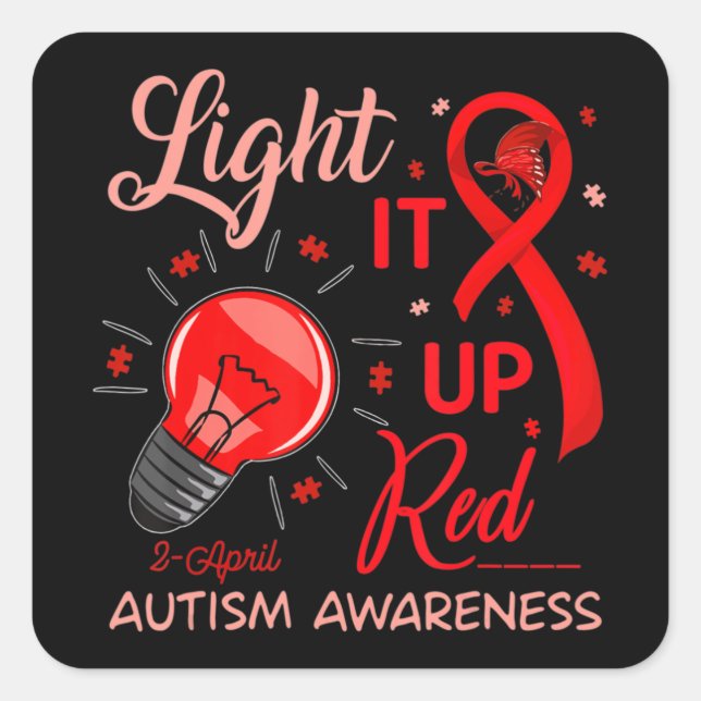 Lighting It Up Red Autismus Awareness Puzzle Männe Quadratischer Aufkleber (Vorderseite)