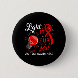 Lighting It Up Red Autismus Awareness Ribbon Puzzl Button
