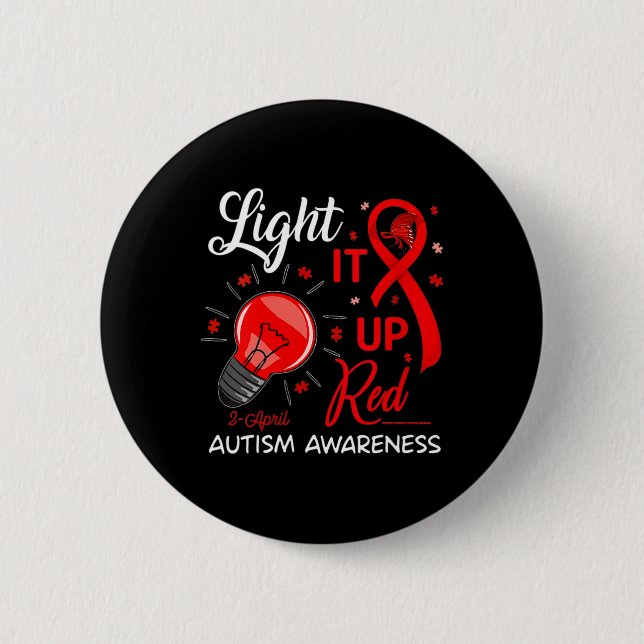 Lighting It Up Red Autismus Awareness Ribbon Puzzl Button (Vorderseite)