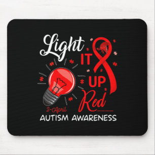 Lighting It Up Red Autismus Awareness Ribbon Puzzl Mousepad