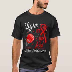 Lighting It Up Red Autismus Awareness Ribbon Puzzl T-Shirt