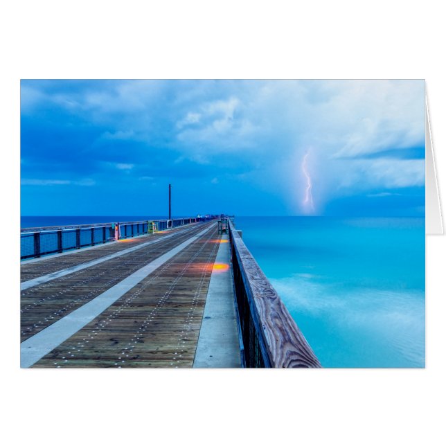 Lightning At Navarre Beach Pier Carte De Voeux (Devant horizontal)