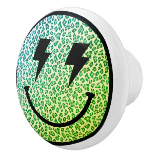 Lightning Bolt Eyes Green Leopard Lächeln Gesicht Keramikknauf