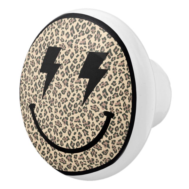 Lightning Bolt Eyes Leopard Smile Face Keramikknauf (Rechts)