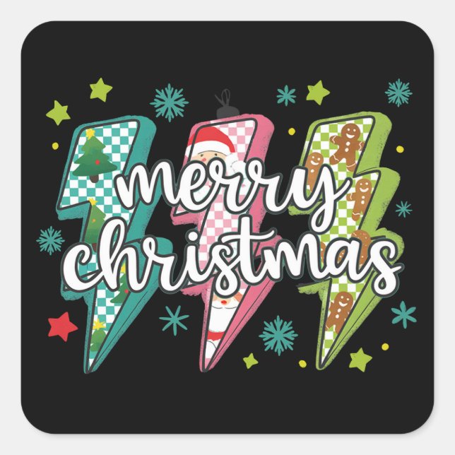Lightning fröhliche Weihnachts Preppy Coquette Xma Quadratischer Aufkleber (Vorderseite)