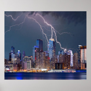 Lightning over New York City Poster