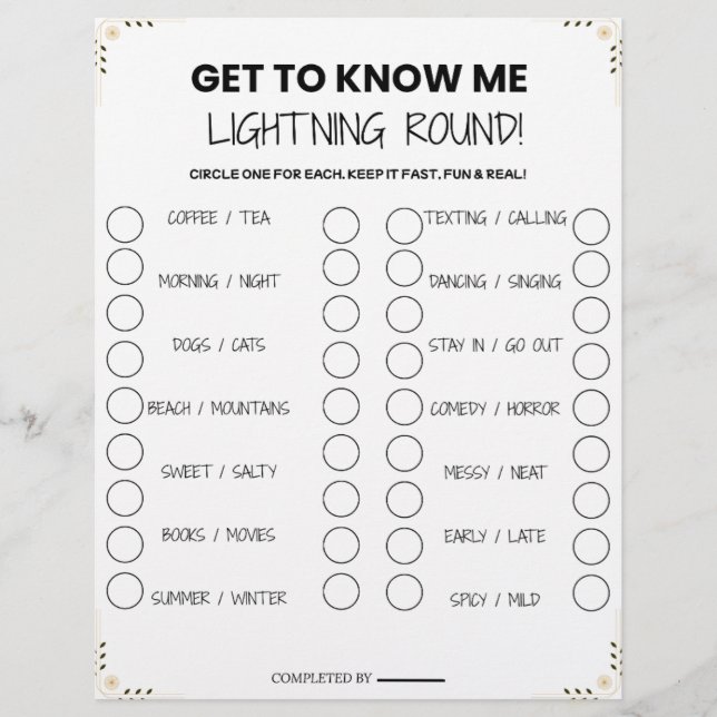 Lightning Round Party Game - Fun Get-to-Know-You P Briefbogen (Vorderseite)