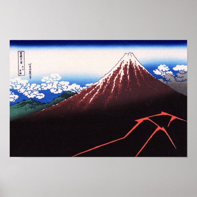 Lightning Storm Mt Fuji Hokusai japanische Kunst Poster (Vorne)