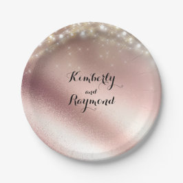 Lights and Rose Gold Glitzer Wedding Pappteller