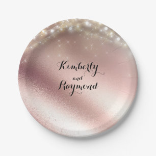 Lights and Rose Gold Glitzer Wedding Pappteller