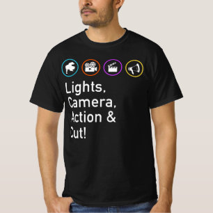 Lights Camera Action & Cut Funny Film TV Crew T-Shirt
