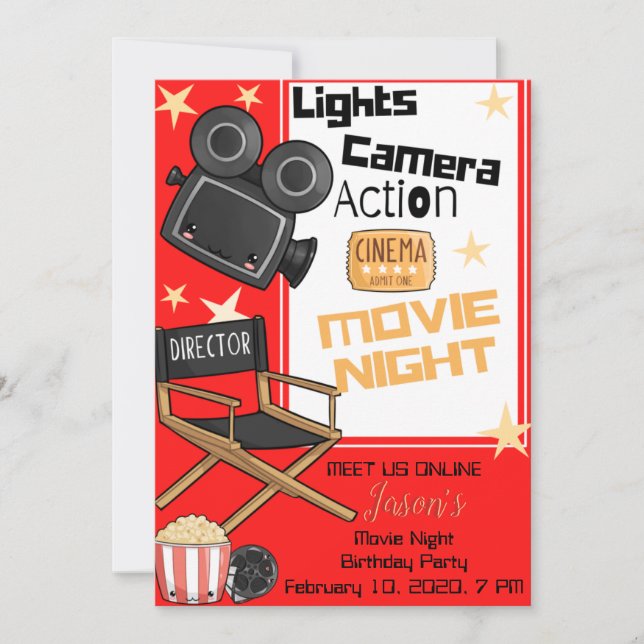 Lights Camera Action Anniversaire Carte d'invitati (Devant)
