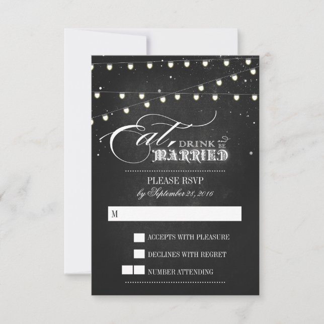 Lights Eat, Drink und Verheiratete Hochzeitskarte RSVP Karte (Vorderseite)