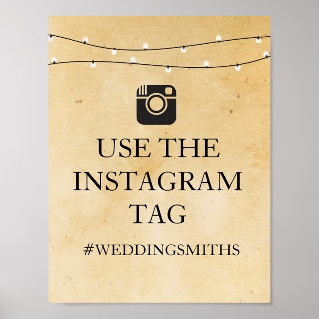 Lights Instagram Signieren Rustikale Hochzeitsempf Poster (Vorne)