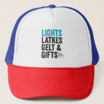 Lights latkes gelt & Gifts Funny Jewish Hanukkah Truckerkappe<br><div class="desc">hanukkah, passover, jiddisch, chanukah, jüdisch, menorah, jew, gift, geburtszeit, latke</div>