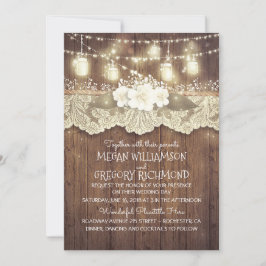 Lights Mason Jars Lace Rustic Country Chic Hochzei Einladung