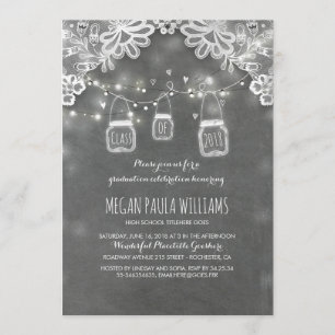 Lights Mason Jars Lace Rustic Graduation Party Einladung